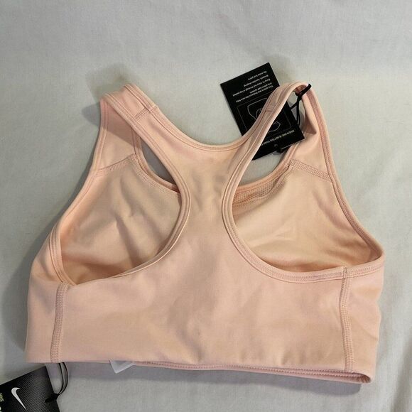 New Nike Dri Fit Swoosh Sports Bra Mid Impact Coral Pink Women's Small - Picture 6 of 11